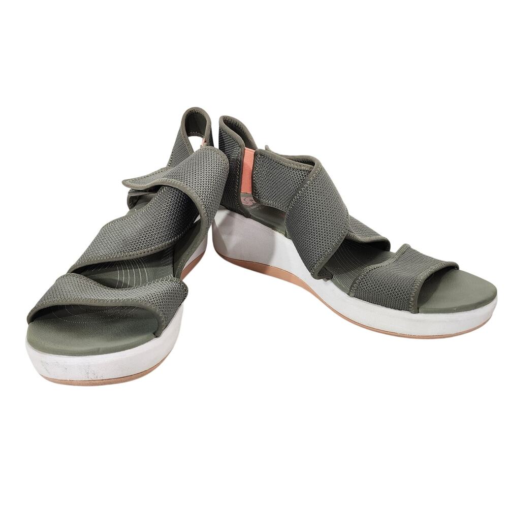 Clarks Cloudsteppers Womens Step Cali Palm Olive Green Wedge Sandals Size 11W